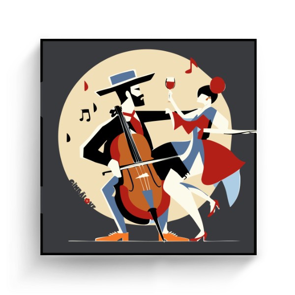 Fotoplátno čtverec s potiskem Obraz - Cello, víno, muž a žena